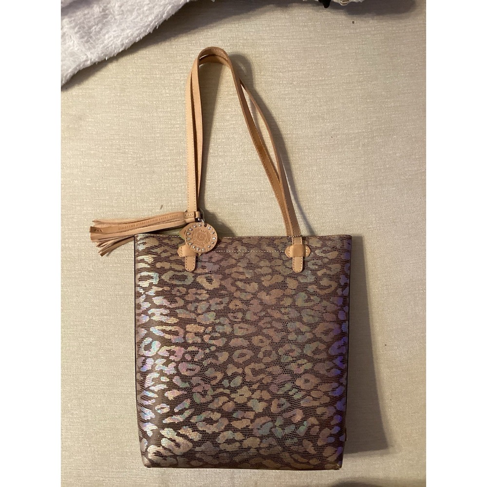 Consuela "Iris" Iridescent Animal Print Tote Bag with Tassel and Bag Charm